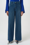 Joseph Ribkoff Classic Wide Leg Jeans with Rhinestones Style 254921