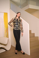 Joseph Ribkoff Mesh and Leatherette Collarless Jacket Style 254923