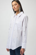 Joseph Ribkoff White Boxy Blouse with Rhinestones Style 254924
