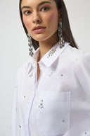 Joseph Ribkoff White Boxy Blouse with Rhinestones Style 254924