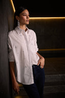 Joseph Ribkoff White Boxy Blouse with Rhinestones Style 254924