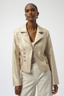 Joseph Ribkoff Gold Leatherette Notched Collar Fitted Jacket Style 254925