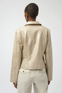 Joseph Ribkoff Gold Leatherette Notched Collar Fitted Jacket Style 254925