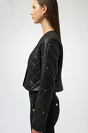 Joseph Ribkoff Foiled Faux Suede Diamond Quilt Studded Jacket Style 254929