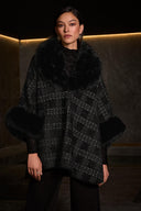 Joseph Ribkoff Black/Gold Cape with Faux Fur Accents Style 254934