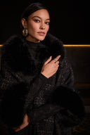 Joseph Ribkoff Black/Gold Cape with Faux Fur Accents Style 254934