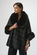 Joseph Ribkoff Black/Gold Cape with Faux Fur Accents Style 254934