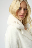 Joseph Ribkoff Feather Yarn and Faux Fur Sweater Coat Style 254954