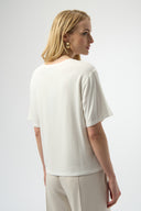 Joseph Ribkoff Winter White T-Shirt with Rhinestone Word Style 254958