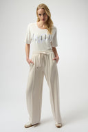 Joseph Ribkoff Winter White T-Shirt with Rhinestone Word Style 254958