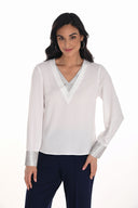 Frank Lyman Embellished V-neck Blouse Style 254989