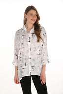 Frank Lyman Chic Letter Print Buttoned Blouse Style 254995