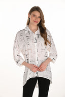 Frank Lyman Chic Letter Print Buttoned Blouse Style 254995