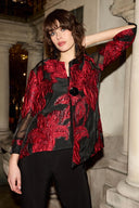 Frank Lyman Black/Red Organza Jacket with Floral Design Style 259157