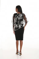 Frank Lyman Black/Multi Abstract Foil Print Dress with Chiffon Overlay Style 259302