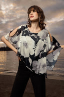 Frank Lyman Black/Beige Floral Top With Jewel Embellishment Style 259343