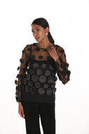 Frank Lyman Black 3d Dot And Mesh Top Style 259708