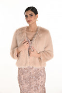 Frank Lyman Blush Faux Fur Jacket With Jewels Style 259730