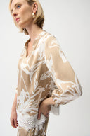 Joseph Ribkoff Satin Floral Print Straight Top With Mandarin Collar Style 261031