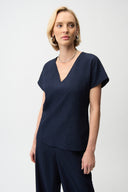 Joseph Ribkoff Geometric Textured Jacquard Top With V-neckline Style 261055.