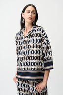 Joseph Ribkoff Geometric Print Boxy Top With Shirt Collar Style 261057