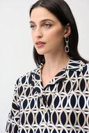 Joseph Ribkoff Geometric Print Boxy Top With Shirt Collar Style 261057