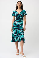 Joseph Ribkoff Abstract Print Fit and Flare Wrap Dress Style 261063