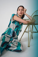 Joseph Ribkoff  Geometric Print Boxy Top With Front Ties Style 261065
