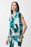 Joseph Ribkoff  Geometric Print Boxy Top With Front Ties Style 261065