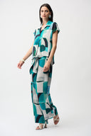 Joseph Ribkoff  Geometric Print Boxy Top With Front Ties Style 261065