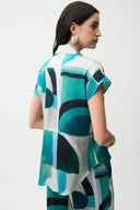 Joseph Ribkoff  Geometric Print Boxy Top With Front Ties Style 261065