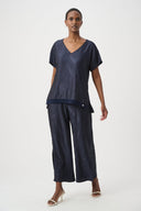 Joseph Ribkoff Pleated Satin Boxy Top With Silky Knit Back Style 261160