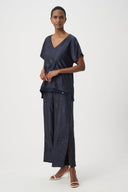 Joseph Ribkoff Pleated Satin Pull-On Culotte Pants Style 261161