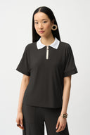 Joseph Ribkoff Silky Knit Boxy Top With Polo Collar Style 261164