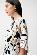 Joseph Ribkoff Woven Tropical Print Trapeze Dress With Sash Style 261168