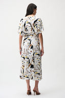 Joseph Ribkoff Woven Tropical Print Trapeze Dress With Sash Style 261168