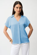 Joseph Ribkoff Satin Boxy Top With Shirt Collar Style 261191