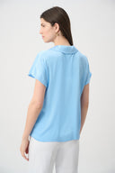 Joseph Ribkoff Satin Boxy Top With Shirt Collar Style 261191