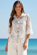 Frank Lyman Floral Sheer Buttoned Blouse Style 261194