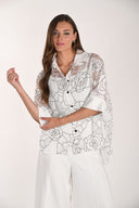 Frank Lyman Floral Sheer Buttoned Blouse Style 261194