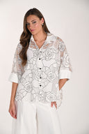 Frank Lyman Floral Sheer Buttoned Blouse Style 261194