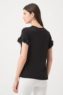 Joseph Ribkoff Fitted Top With Laser Cut Chiffon Sleeve Style 261201