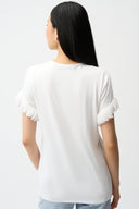 Joseph Ribkoff Fitted Top With Laser Cut Chiffon Sleeve Style 261201