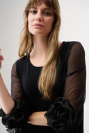 Joseph Ribkoff Silky Knit and Mesh A-Line Dress With Ruffled Trim Style 261212