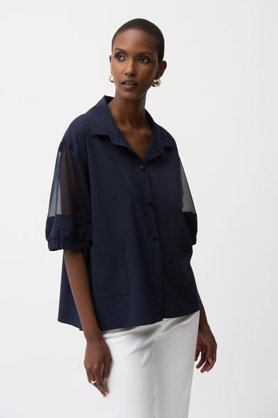 Joseph Ribkoff Poplin & Mesh Boxy Blouse Style 261234 – Luxetire