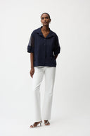 Joseph Ribkoff Poplin & Mesh Boxy Blouse Style 261234