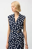Joseph Ribkoff Dot Print Wrap Peplum Top With Gold Buttons Style 261250