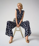Joseph Ribkoff Dot Print Wrap Peplum Top With Gold Buttons Style 261250