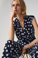 Joseph Ribkoff Dot Print Wrap Peplum Top With Gold Buttons Style 261250