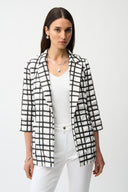 Joseph Ribkoff Jacquard Plaid Print Boxy Blazer With Notched Collar Style 261268.